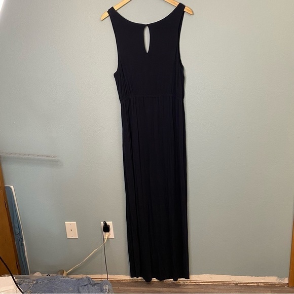 J Crew Navy Blue Jersey Knit Maxi Dress Keyhole Cutout Women's Size L - Picture 4 of 10
